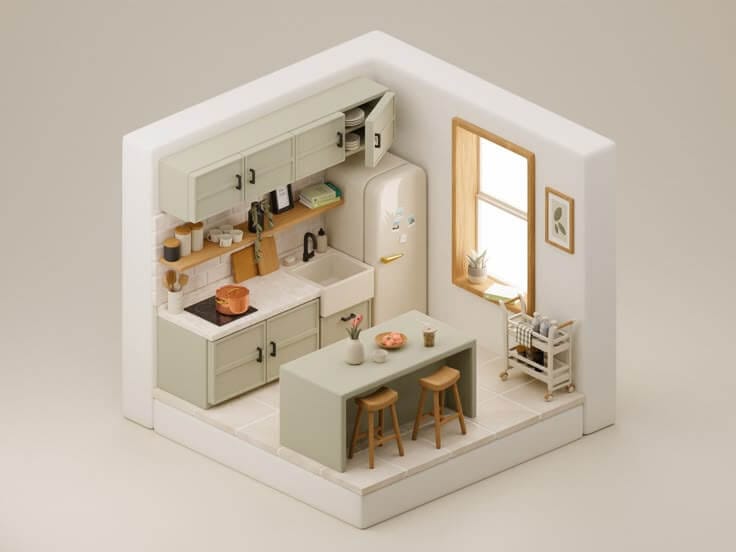 طرح سه بعدی کابینت آشپزخانه