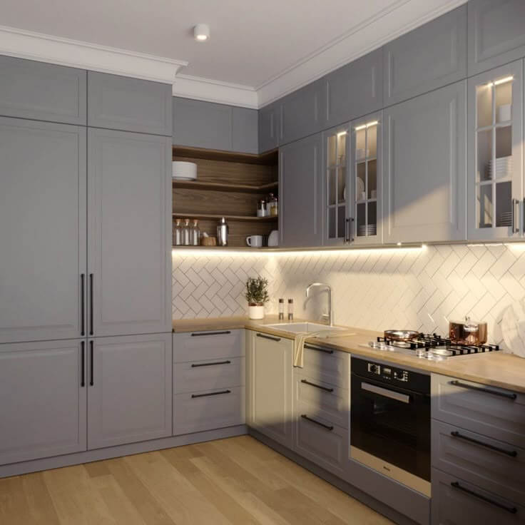 کابینت طوسی مات مدرن در آشپزخانه اصفهان