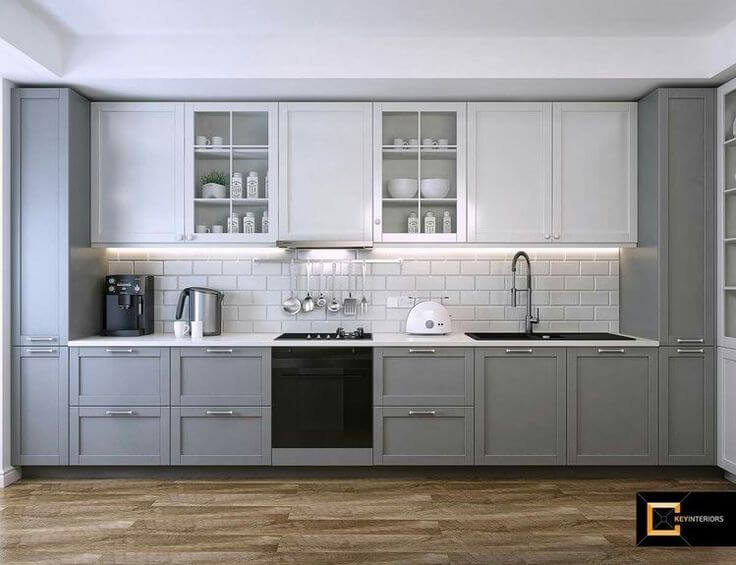کابینت مدرن دو رنگ سفید و طوسی در اصفهان