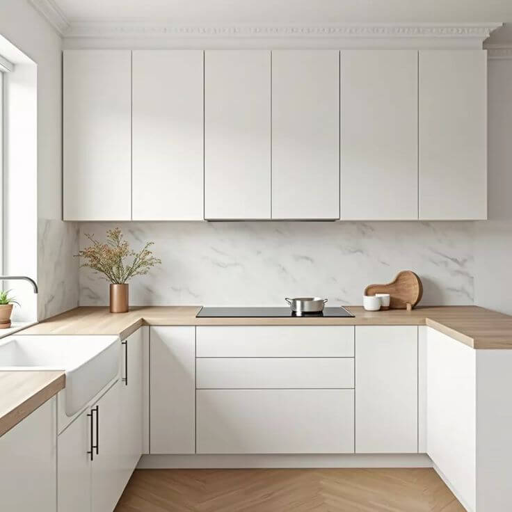 طراحی کابینت مینیمال سفید برای آشپزخانه مدرن