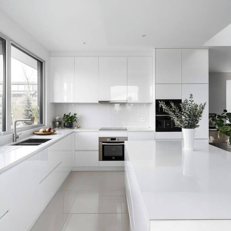 تصویر کابینت هایگلاس مناسب افزایش روشنایی آشپزخانه